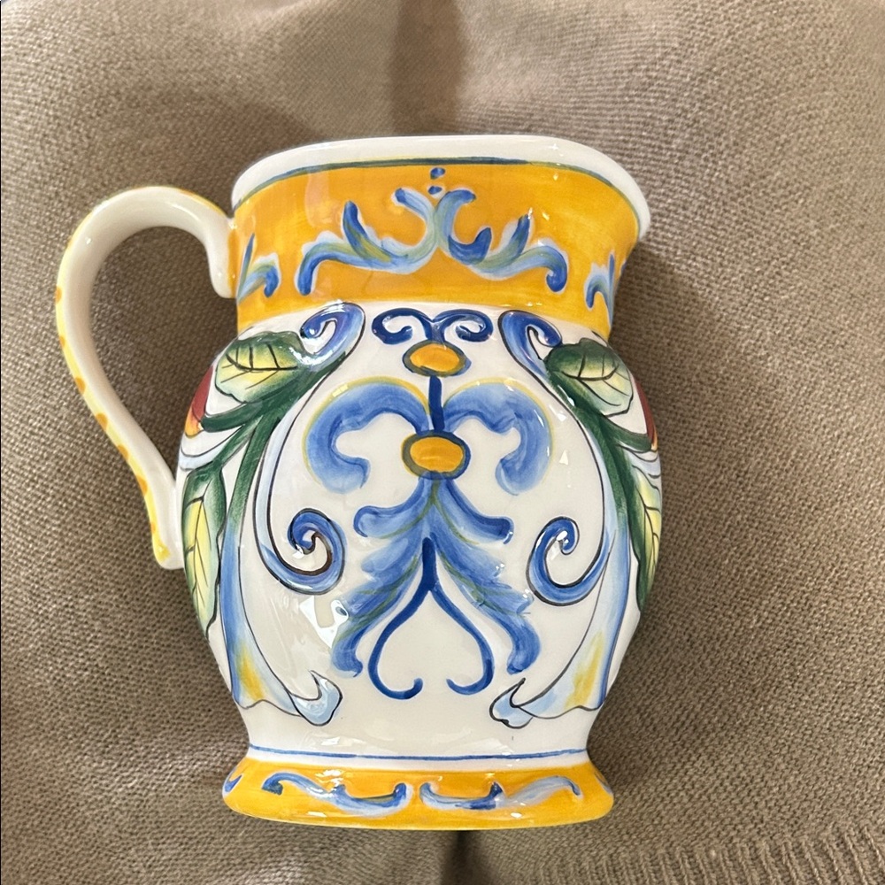 Fitz and Floyd‎ Yellow Blue Green Hand-Painted Ceramic Pitcher